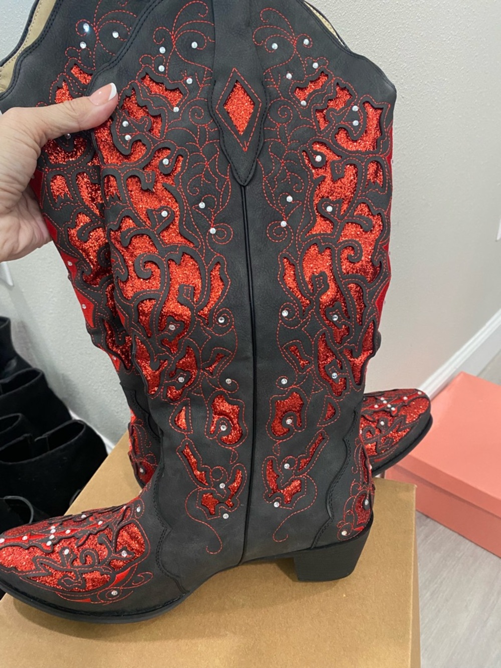 Women's Black and Red Embroidered Western Boots